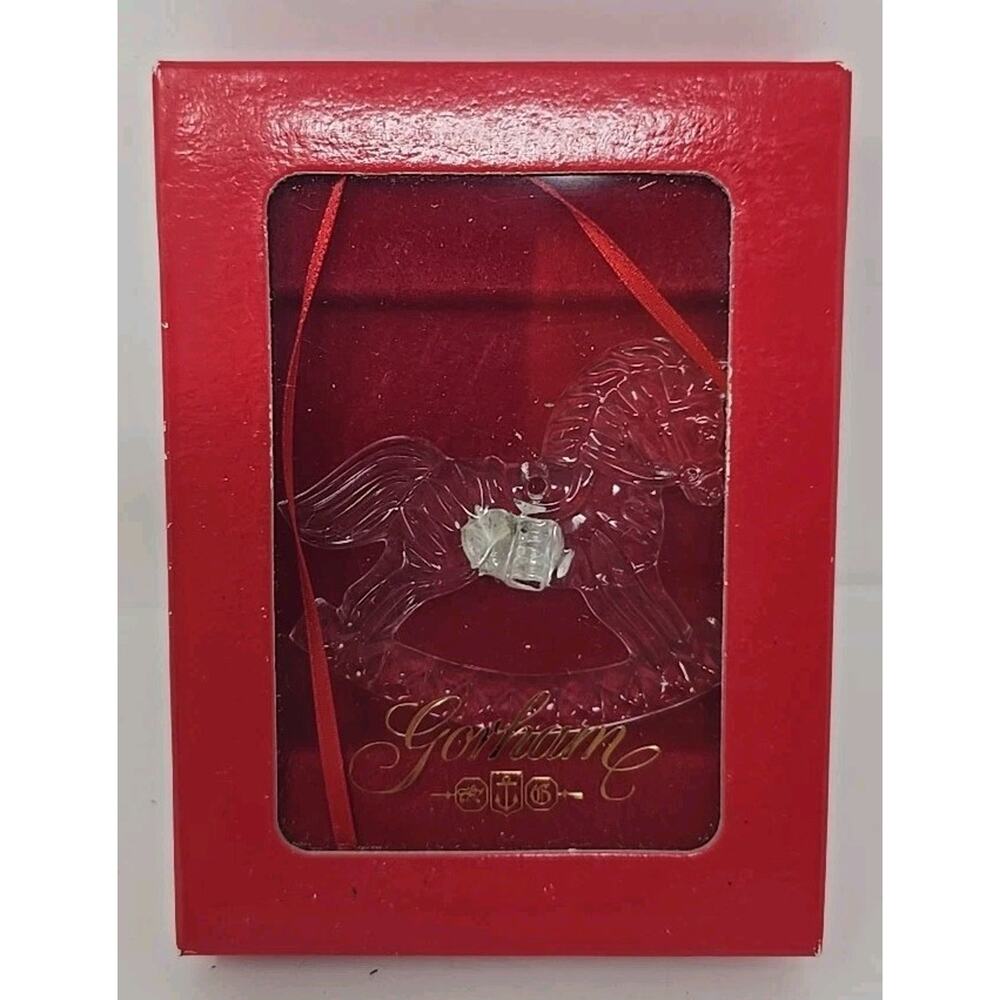 Gorham Lead Crystal Holiday Rocking Horse Ornament w/ ribbon &‎ Paper U306